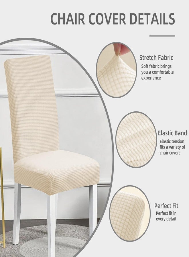 Promindflyplka Dining Room Chair Covers,Chair Covers Set of 4, Soft and Stretchy,Cat Scratch Protection, Cream White, Jacquard Fabric, Dining Chair Cover Banquet Wedding, Kitchen, Hotel, Celebration - Image 2